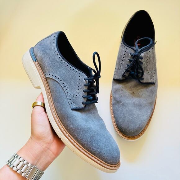 MENS COLE HAAN Soft Blue Suede Leather White Tan Black Derby Oxford Lace Up 8.5